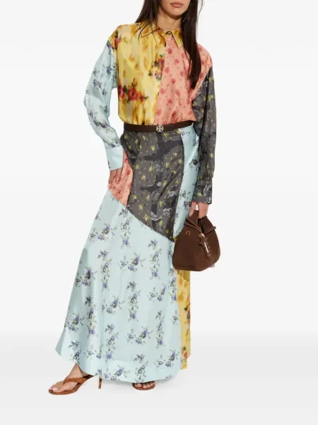 Fustă Ganni cu model floral cu imagine albastru