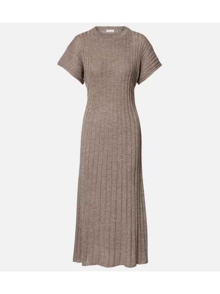 Rochie midi Brunello Cucinelli tricotate până la genunchi de costum maro