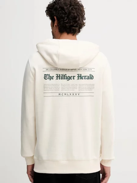 Mikina Tommy Hilfiger s kapucí s potiskem béžová