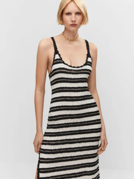 MANGO Rochie tricotat Conchin negru alb