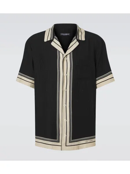 Svilena srajca Dolce&gabbana s črtami črna