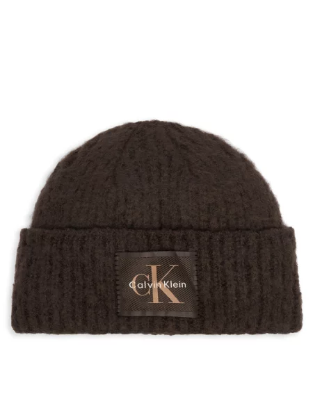 Calvin Klein czapka beanie z dodatkiem wełny brązowa