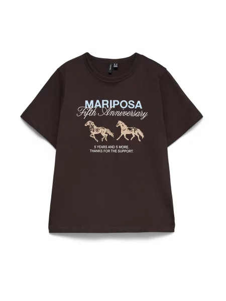 VERO MODA Tricou VMBILDA ANITA albastru pastel / maro cappuccino / maro închis alb