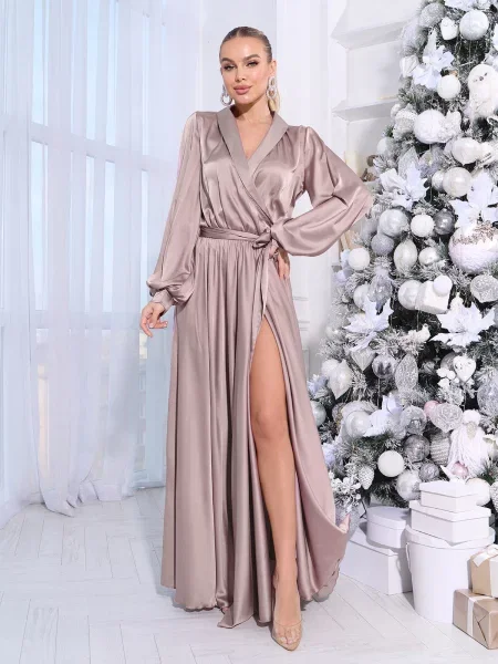 Сукня максі ISSA Plus шовк бежевий