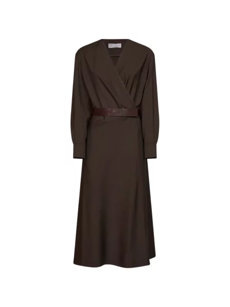 Cu centură rochie midi Brunello Cucinelli maro