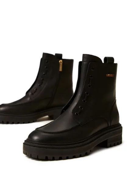 Botine Twinset cu șireturi din dantelă chunky negru