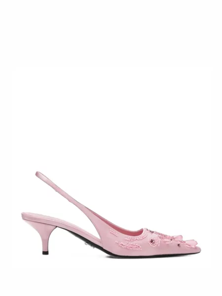 Pantofi cu toc Prada din satin slingback roz