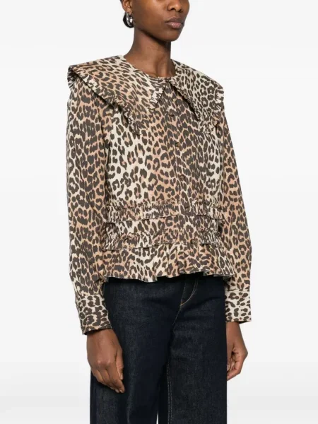 Cămașă Ganni cu imagine cu model leopard maro