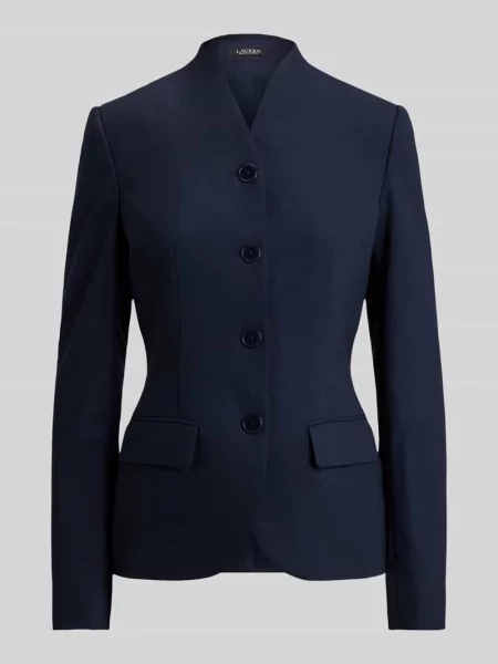 Taliowany krótki żakiet z wełny ze stójką Lauren Ralph Lauren granatowa