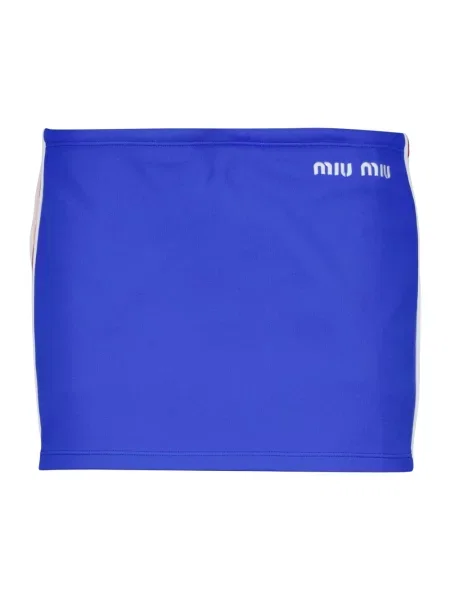 Spódnica mini Miu Miu w paski z logo niebieska