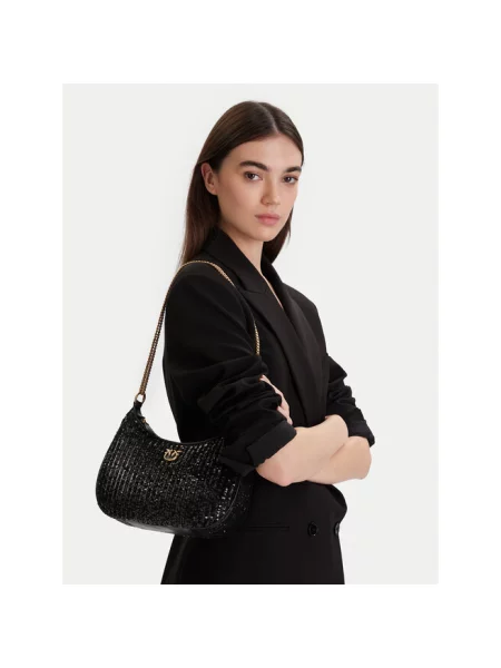 PINKO Torebki Kobieta ONE SIZE Half moon mini c pelle + paill czarny