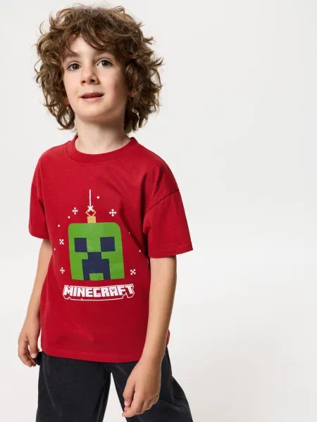 Sinsay tričko s vánočním motivem Minecraft červená