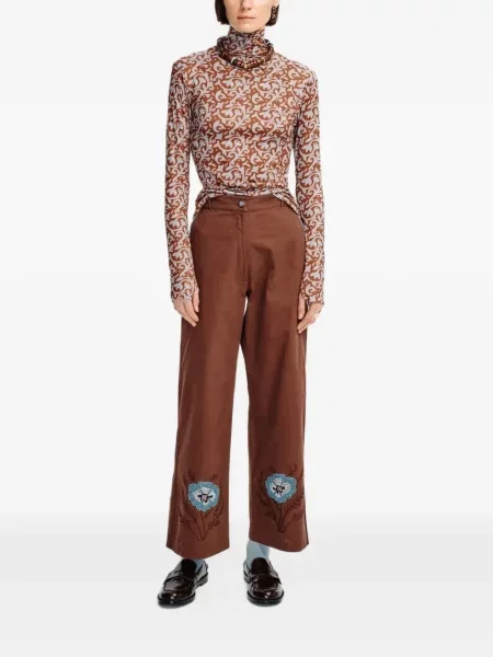 Pantaloni Carolina K cu broderie maro