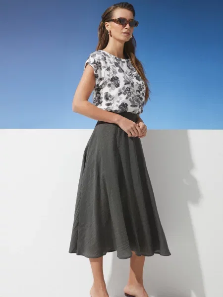 Спідниця максі Seventeen льон/віскоза чорний