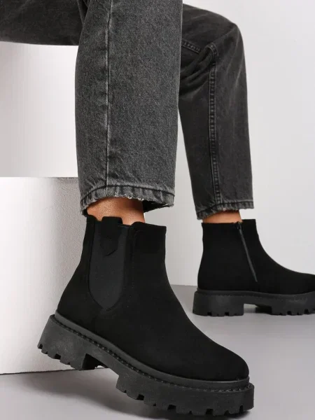 Ghete stil Chelsea cu talpa groasa Liraelia negre