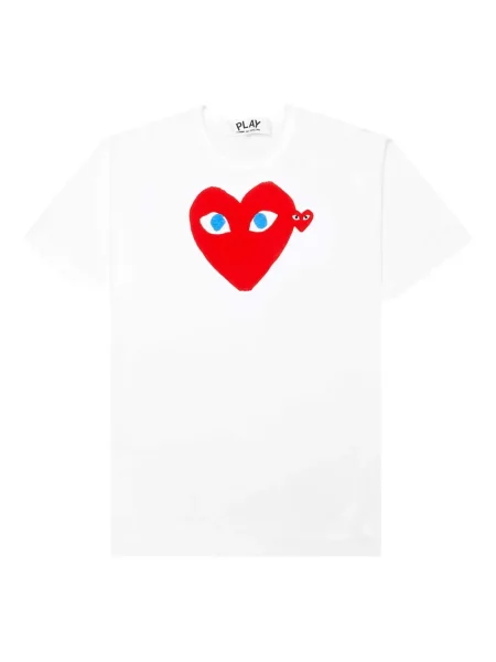 Tricou Comme Des Garcons Play cu imagine cu motiv cu inimi alb