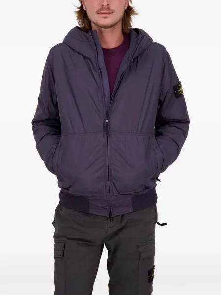 Geacă Stone Island cu glugă cu strasuri albastru