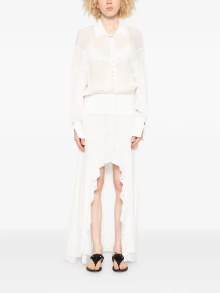 Sukienka koronkowa Patrizia Pepe sznurowana z falbankami asymetryczna biała