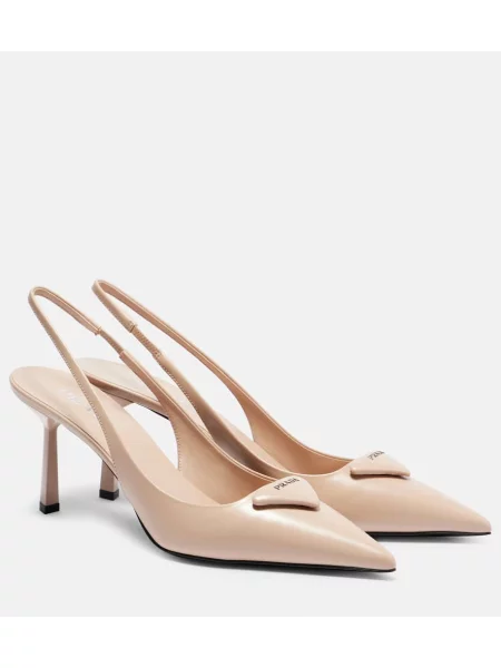 Pantofi cu toc Prada din piele slingback bej