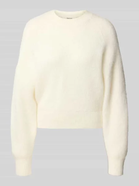 Sweter o kroju regular fit z krojem krótkim model SLWMIRA' Selected biały
