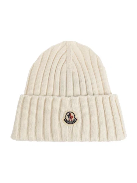 Czapka Moncler wełniana z logo biała