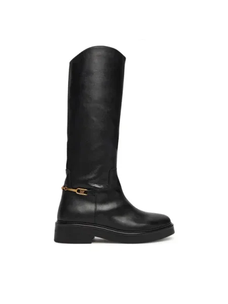 Tommy Hilfiger Kožené čižmy TH HORSEBIT RIDING LONG BOOT čierna