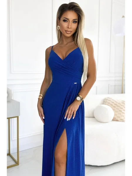 Elegantné dlhé maxi šaty Numoco modrá