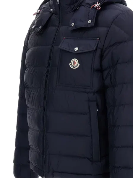 Geacă cu puf Moncler cu glugă albastru