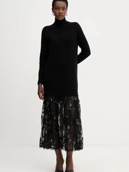 Ermanno Firenze sukienka z dodatkiem wełny maxi prosta czarny