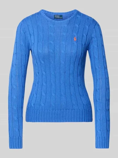 Sweter z dzianiny ze ściegiem warkoczowym model ‘JULIANNA’ Polo Ralph Lauren błękitny