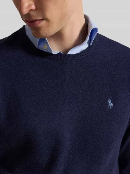 Sweter z dzianiny z prążkowanymi wykończeniami Polo Ralph Lauren granatowy