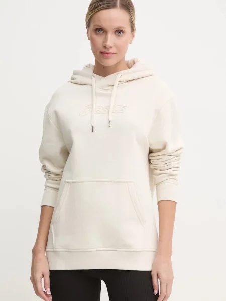 Суичър с качулка Asics с качулка с апликация бежово