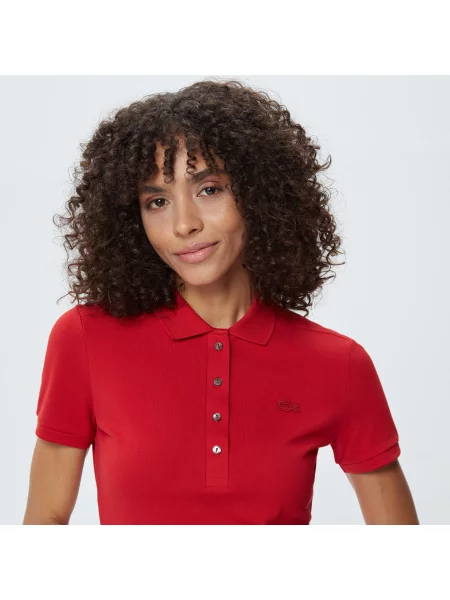 Lacoste Koszulka Polo Z Elastycznej Piki Bawełnianej Slim Fit czerwony