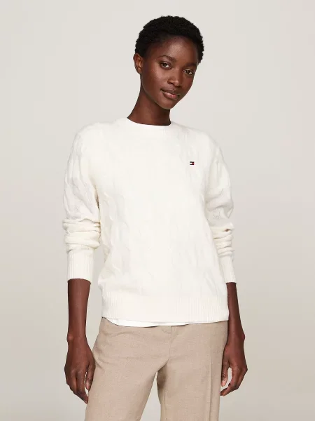 TOMMY HILFIGER Sveter biela ako vlna béžová