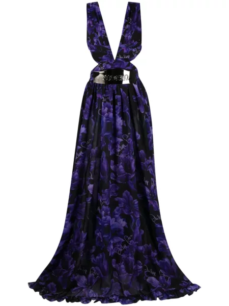 Rochie maxi Philipp Plein din șifon cu model floral cu imagine negru