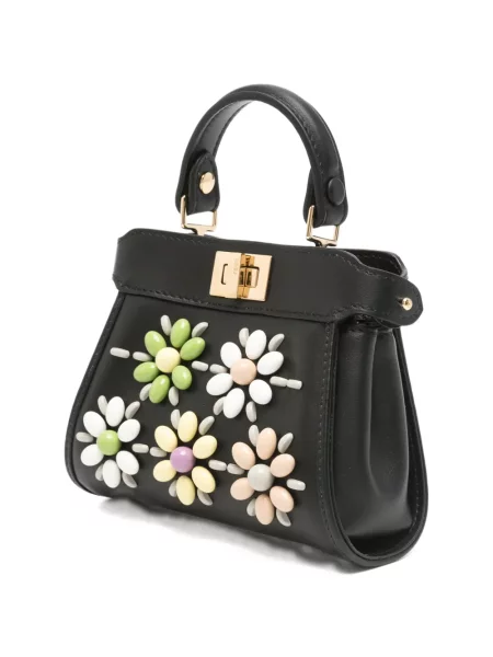 Чантичка Fendi Peekaboo на цветя мъниста черно