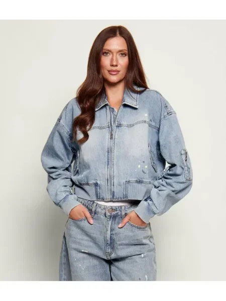 GUESS De blugi geacă bomber ANNA | Cropped Fit albastru