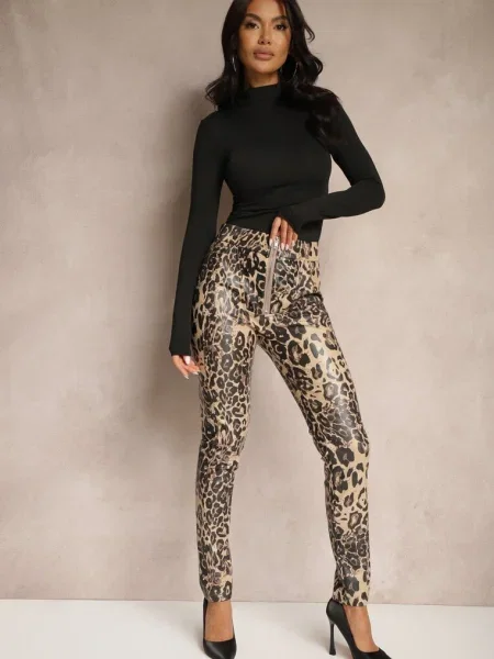 Pantaloni Ilanilith Bej cu negru