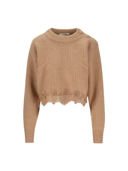 Krótki sweter Chloe wełniany beżowy