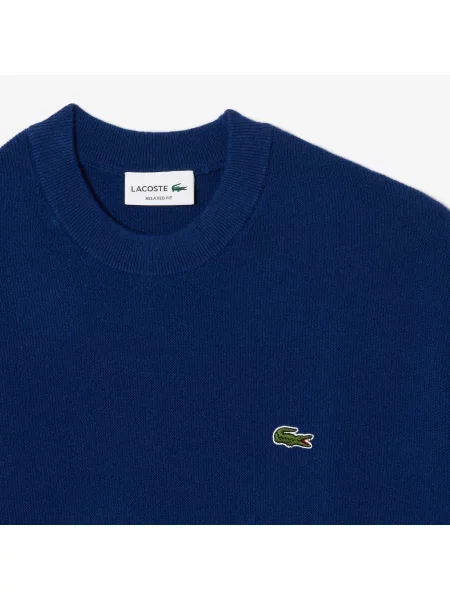 Lacoste Sweter Z Wełny O Luźnym Kroju Z Okrągłym Dekoltem granatowy