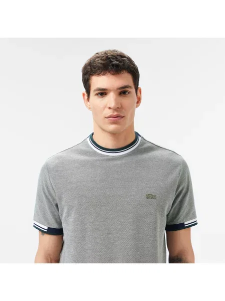 Lacoste Koszulka Z Dżerseju Z Kwiatowym Nadrukiem szara