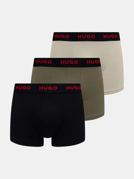 HUGO boxerky pánske s elastanom TRUNK TRIPLET PACK zelená