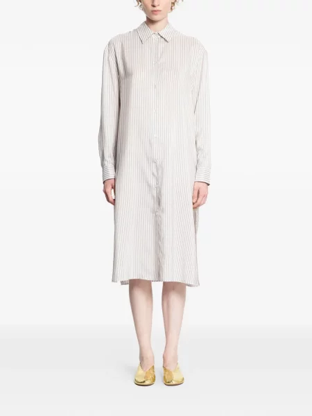 Rochie tip cămașă The Row cu dungi până la genunchi de costum alb