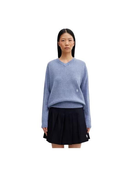 Sweter Sporty And Rich z dekoltem w serek niebieski