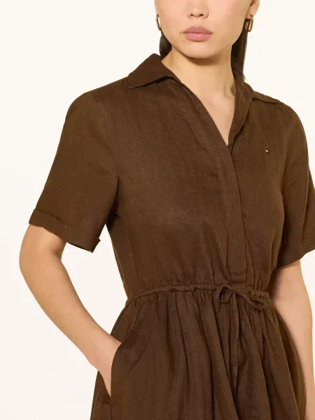 Tommy Hilfiger Plátěné Šaty tmavě hnědá