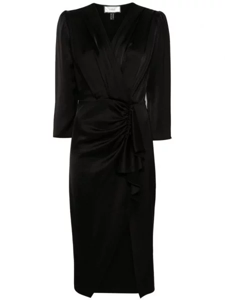 Rochie midi Nissa cu volane plisată până la genunchi negru