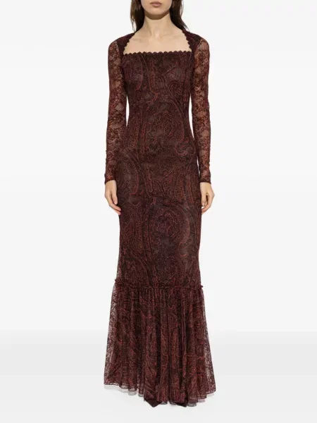 Rochie maxi Etro cu imagine cu model paisley din dantelă maro