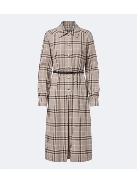 Cu centură rochie tip cămașă Burberry în carouri gri