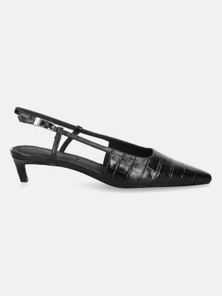 Kožené lodičky Tommy Hilfiger CROC SLINGBACK SLANTED HEEL hnedá