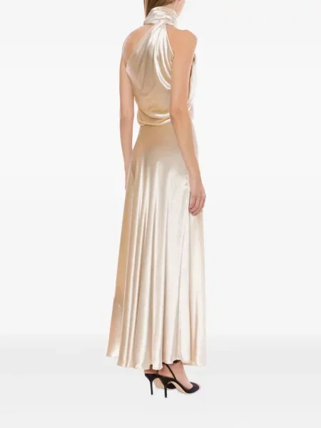 Rochie maxi Alberta Ferretti din satin lungă de costum alb